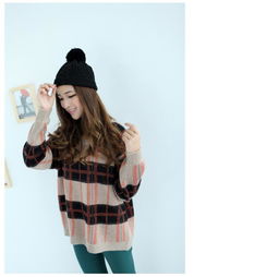 韓風(fēng)新寵 e品7802條紋格子針織衫，解鎖秋日時尚穿搭新靈感